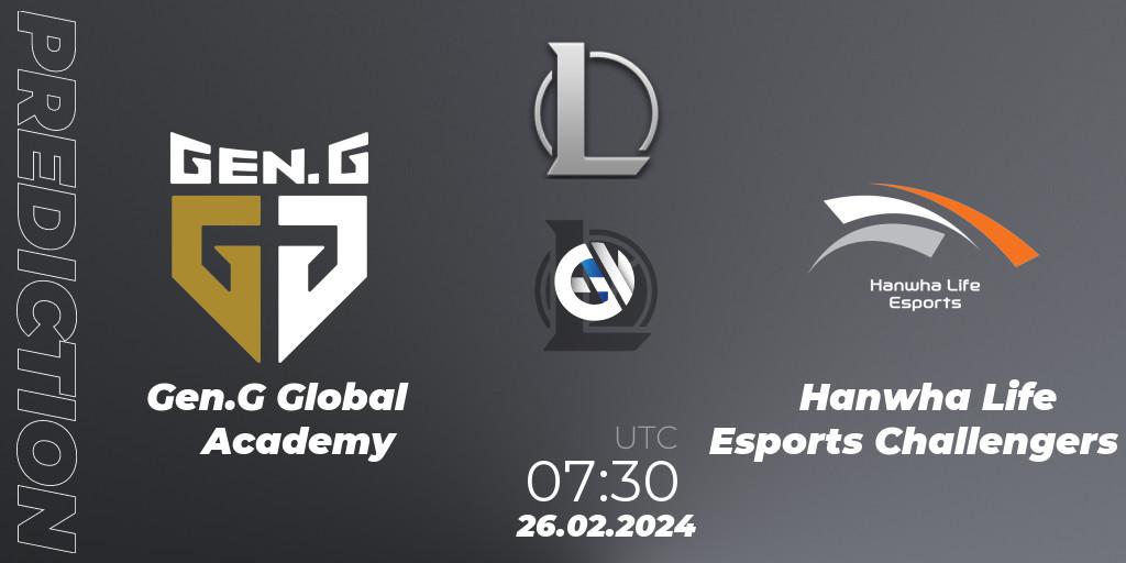 Gen.G Global Academy vs Hanwha Life Esports Challengers: Match Prediction. 26.02.24, LoL, LCK Challengers League 2024 Spring - Group Stage