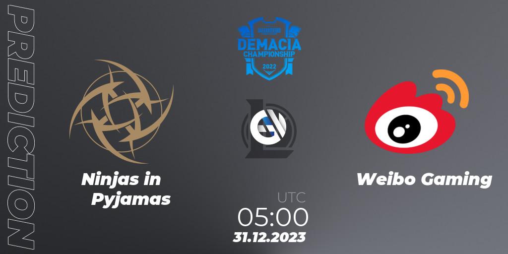 Ninjas in Pyjamas vs Weibo Gaming: Match Prediction. 31.12.23, LoL, Demacia Cup 2023 Playoffs