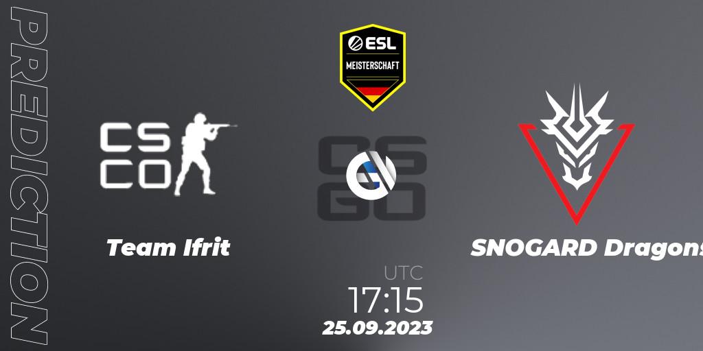 Team Ifrit vs SNOGARD Dragons: Match Prediction. 25.09.2023 at 17:15, Counter-Strike (CS2), ESL Meisterschaft: Autumn 2023
