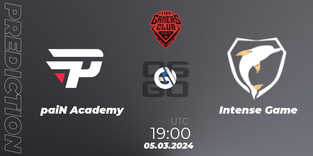 paiN Academy vs Intense Game: Match Prediction. 05.03.24, CS2 (CS:GO), Gamers Club Liga Série A: February 2024