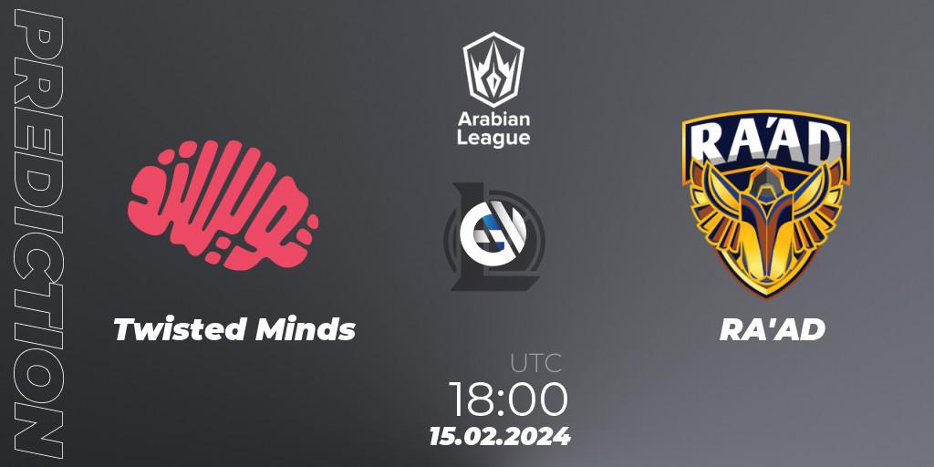 Twisted Minds vs RA'AD: Match Prediction. 15.02.2024 at 18:00, LoL, Arabian League Spring 2024