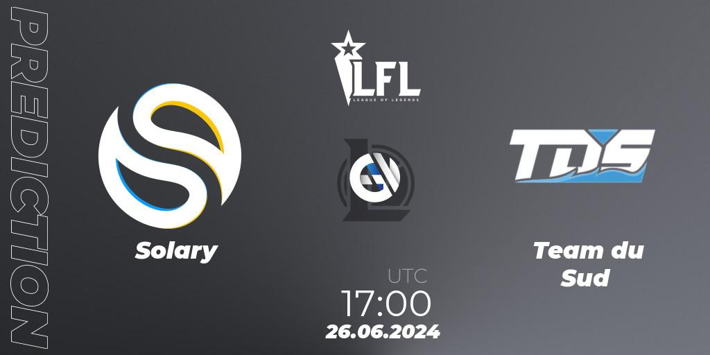 Solary vs Team du Sud: Match Prediction. 26.06.2024 at 17:00, LoL, LFL Summer 2024