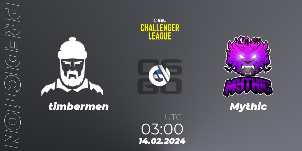 timbermen vs Mythic: Match Prediction. 14.02.24, CS2 (CS:GO), ESL Challenger League Season 47: North America