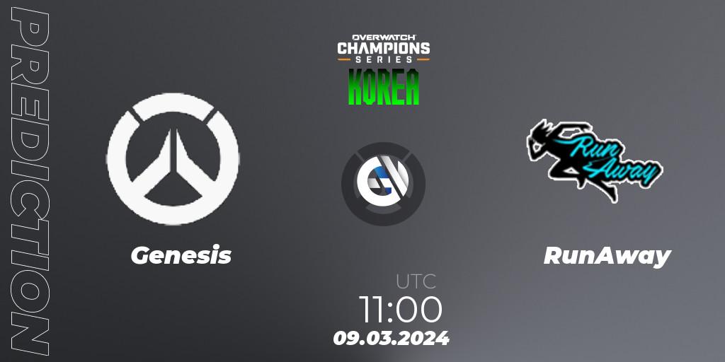 Genesis vs RunAway: Match Prediction. 09.03.2024 at 11:00, Overwatch, Overwatch Champions Series 2024 - Stage 1 Korea