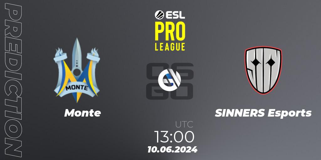 Monte vs SINNERS Esports: Match Prediction. 10.06.2024 at 13:00, Counter-Strike (CS2), ESL Pro League Season 20: European Conference