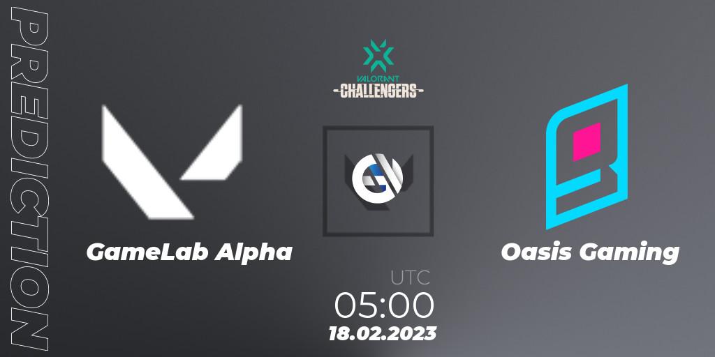 GameLab Alpha vs Oasis Gaming: Match Prediction. 18.02.2023 at 05:00, VALORANT, VALORANT Challengers 2023: Philippines Split 1