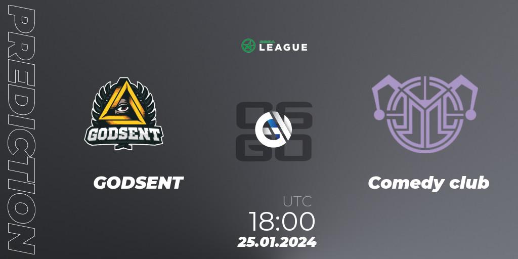GODSENT vs Comedy club: Match Prediction. 25.01.2024 at 18:00, Counter-Strike (CS2), ESEA Season 48: Advanced Division - Europe