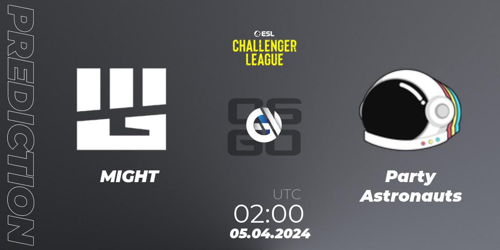 MIGHT vs Party Astronauts: Match Prediction. 05.04.2024 at 02:00, Counter-Strike (CS2), ESL Challenger League Season 47: North America