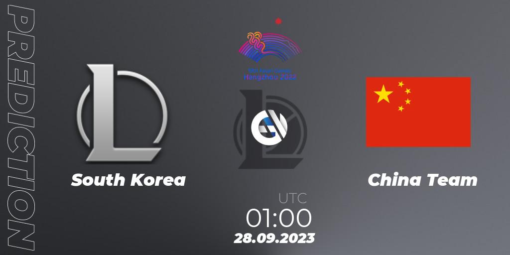 Korea Team vs China Team: Match Prediction. 28.09.2023 at 01:00, LoL, 2022 Asian Games