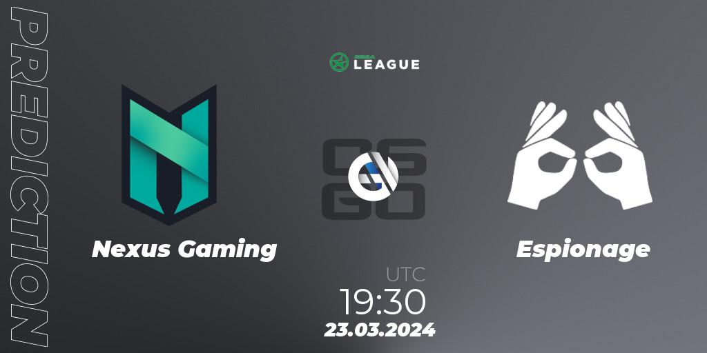 Nexus Gaming vs Espionage: Match Prediction. 25.03.24, CS2 (CS:GO), ESEA Season 48: Advanced Division - Europe