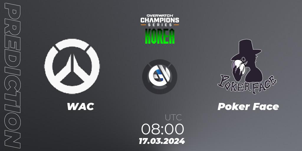 WAC vs Poker Face: Match Prediction. 17.03.2024 at 08:00, Overwatch, Overwatch Champions Series 2024 - Stage 1 Korea