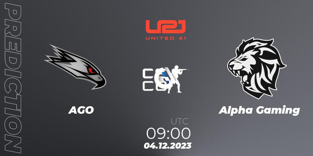AGO vs Alpha Gaming: Match Prediction. 04.12.23, CS2 (CS:GO), United21 Season 9