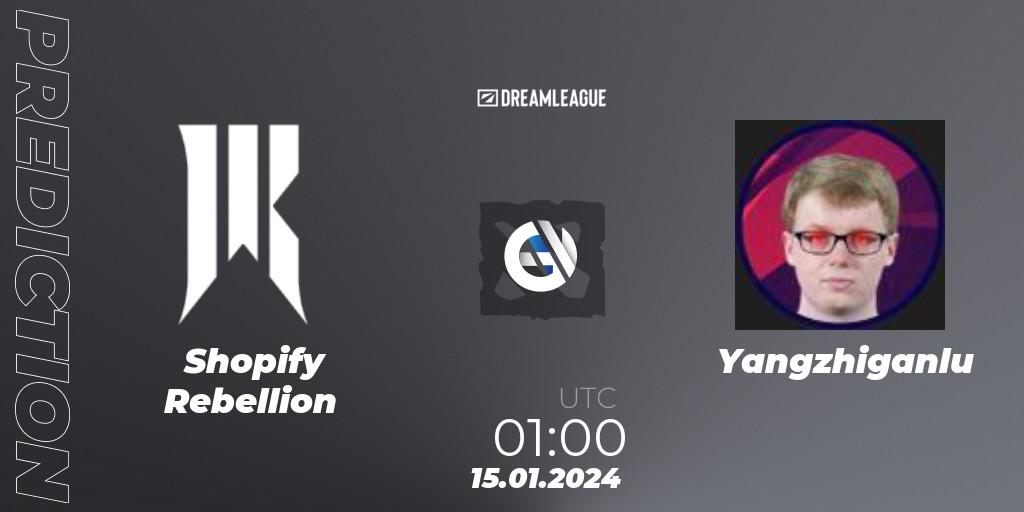 Shopify Rebellion vs Yangzhiganlu: Match Prediction. 15.01.2024 at 01:02, Dota 2, DreamLeague Season 22: North America Closed Qualifier