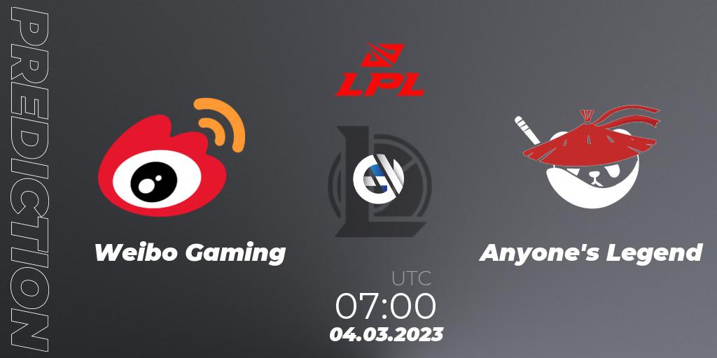 Weibo Gaming vs Anyone's Legend: Match Prediction. 04.03.23, LoL, LPL Spring 2023 - Group Stage