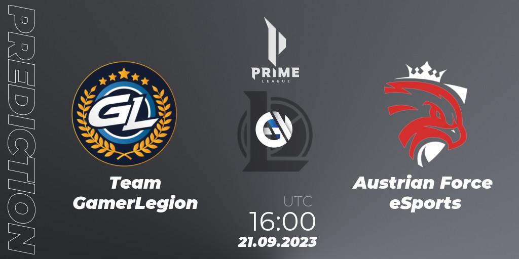 Team GamerLegion vs Austrian Force eSports: Match Prediction. 21.09.23, LoL, Prime League 2024 - Promotion Tournament