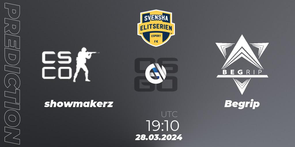 showmakerz vs Begrip: Match Prediction. 27.03.2024 at 19:10, Counter-Strike (CS2), Svenska Elitserien Spring 2024