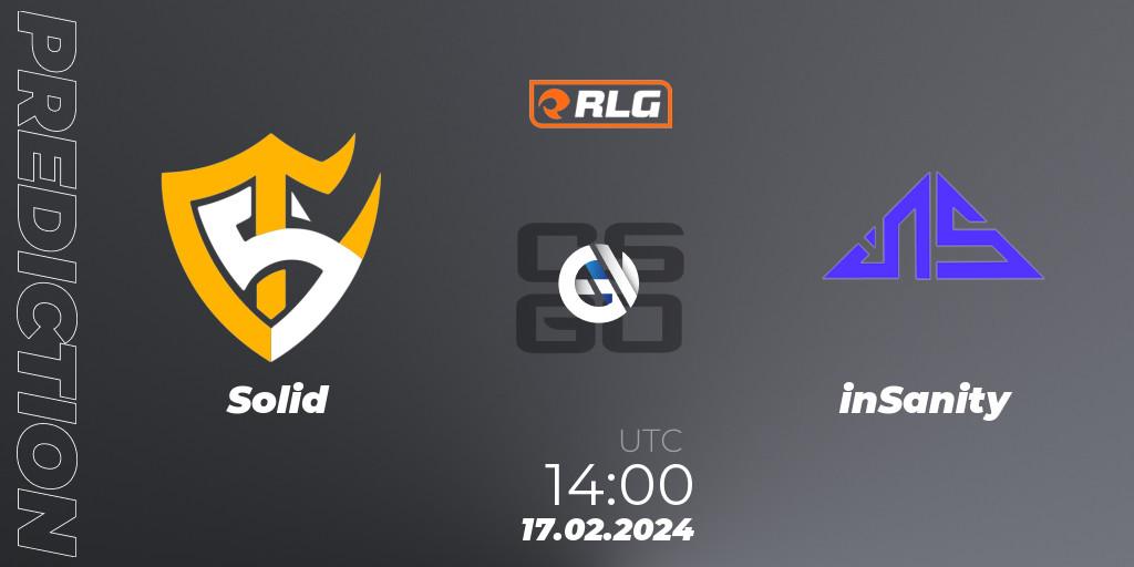 Solid vs inSanity: Match Prediction. 17.02.2024 at 14:00, Counter-Strike (CS2), RES Latin American Series #1
