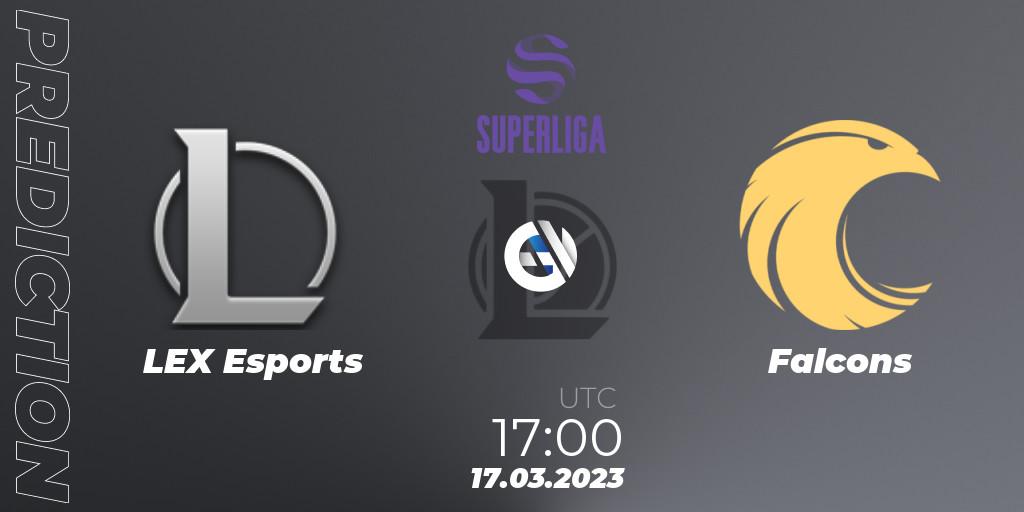 LEX Esports vs Falcons: Match Prediction. 17.03.2023 at 20:00, LoL, LVP Superliga 2nd Division Spring 2023 - Group Stage