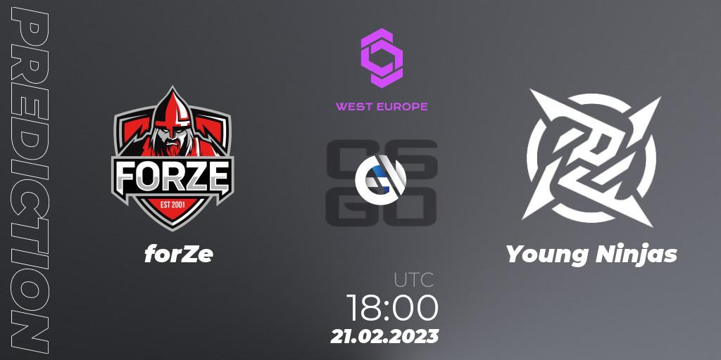forZe vs Young Ninjas: Match Prediction. 21.02.2023 at 18:00, Counter-Strike (CS2), CCT West Europe Series #1