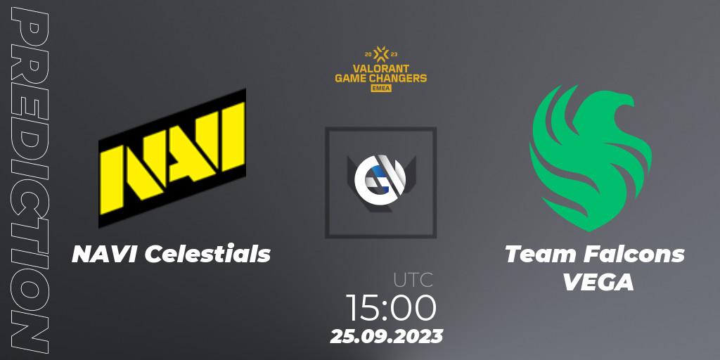 NAVI Celestials vs Team Falcons VEGA: Match Prediction. 25.09.2023 at 15:00, VALORANT, VCT 2023: Game Changers EMEA Stage 3 - Group Stage