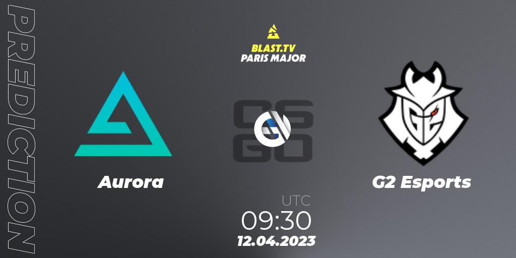 Aurora vs G2 Esports: Match Prediction. 12.04.2023 at 09:30, Counter-Strike (CS2), BLAST.tv Paris Major 2023 Europe RMR B