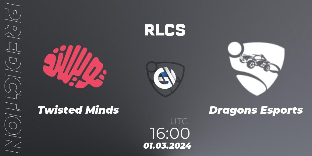 Twisted Minds vs Dragons Esports: Match Prediction. 01.03.2024 at 16:00, Rocket League, RLCS 2024 - Major 1: MENA Open Qualifier 3