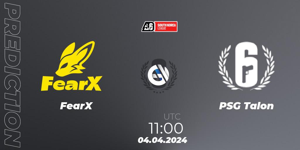 FearX vs PSG Talon: Match Prediction. 05.04.2024 at 11:00, Rainbow Six, South Korea League 2024 - Stage 1
