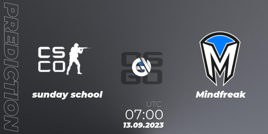 sunday school vs Mindfreak: Match Prediction. 13.09.2023 at 08:00, Counter-Strike (CS2), ESL ANZ Champs Season 17