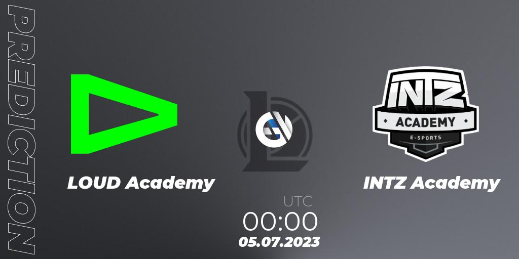 LOUD Academy vs INTZ Academy: Match Prediction. 05.07.2023 at 00:00, LoL, CBLOL Academy Split 2 2023 - Group Stage