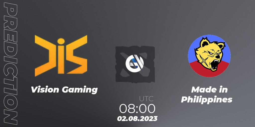 Vision Gaming vs Made in Philippines: Match Prediction. 02.08.2023 at 08:00, Dota 2, 1XPLORE Asia #2