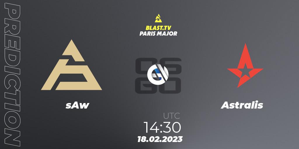sAw vs Astralis: Match Prediction. 18.02.2023 at 14:30, Counter-Strike (CS2), BLAST.tv Paris Major 2023 Europe RMR Closed Qualifier A