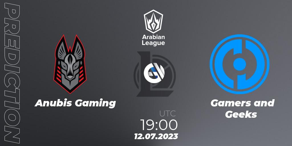 Anubis Gaming vs Gamers and Geeks: Match Prediction. 12.07.2023 at 19:00, LoL, Arabian League Summer 2023 - Group Stage