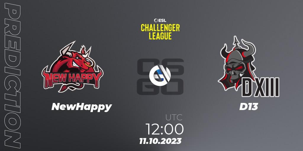 NewHappy vs D13: Match Prediction. 13.10.23, CS2 (CS:GO), ESL Challenger League Season 46: Asia-Pacific