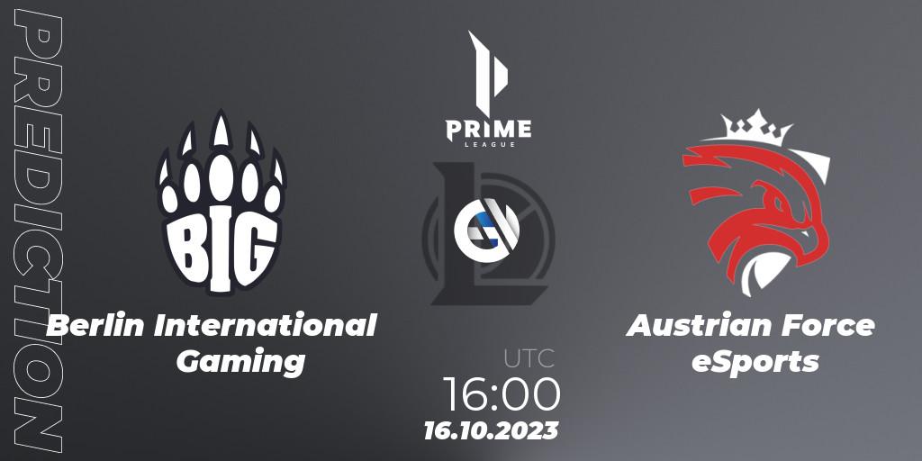 Berlin International Gaming vs Austrian Force eSports: Match Prediction. 16.10.2023 at 16:00, LoL, Prime League Pokal 2023