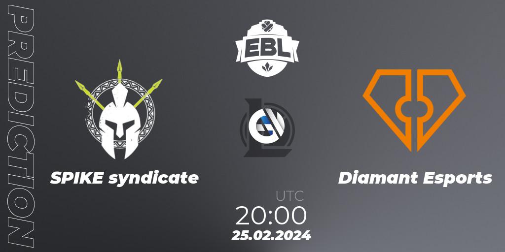 SPIKE syndicate vs Diamant Esports: Match Prediction. 25.02.24, LoL, Esports Balkan League Season 14