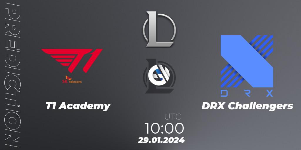 T1 Academy vs DRX Challengers: Match Prediction. 29.01.2024 at 10:00, LoL, LCK Challengers League 2024 Spring - Group Stage