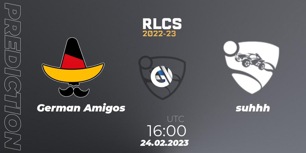 German Amigos vs suhhh: Match Prediction. 24.02.2023 at 16:00, Rocket League, RLCS 2022-23 - Winter: Europe Regional 3 - Winter Invitational