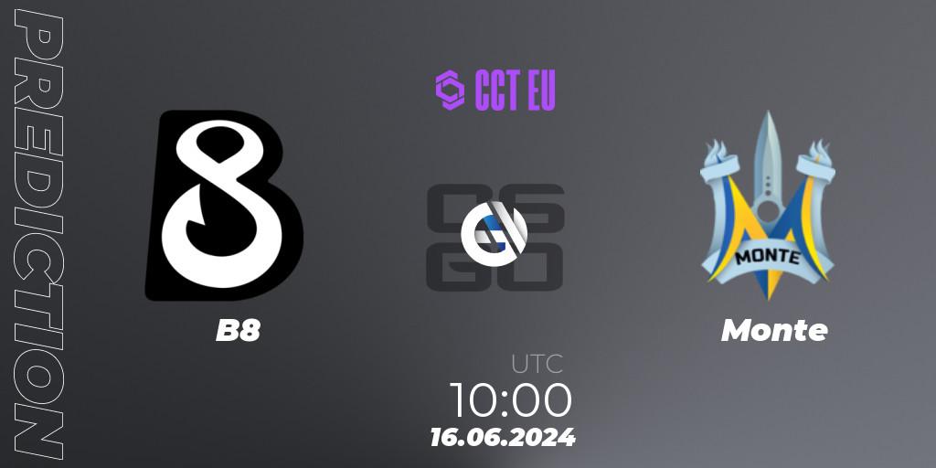 B8 vs Monte: Match Prediction. 16.06.2024 at 10:00, Counter-Strike (CS2), CCT Season 2 Europe Series 5