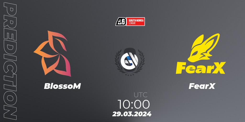 BlossoM vs FearX: Match Prediction. 29.03.2024 at 10:00, Rainbow Six, South Korea League 2024 - Stage 1