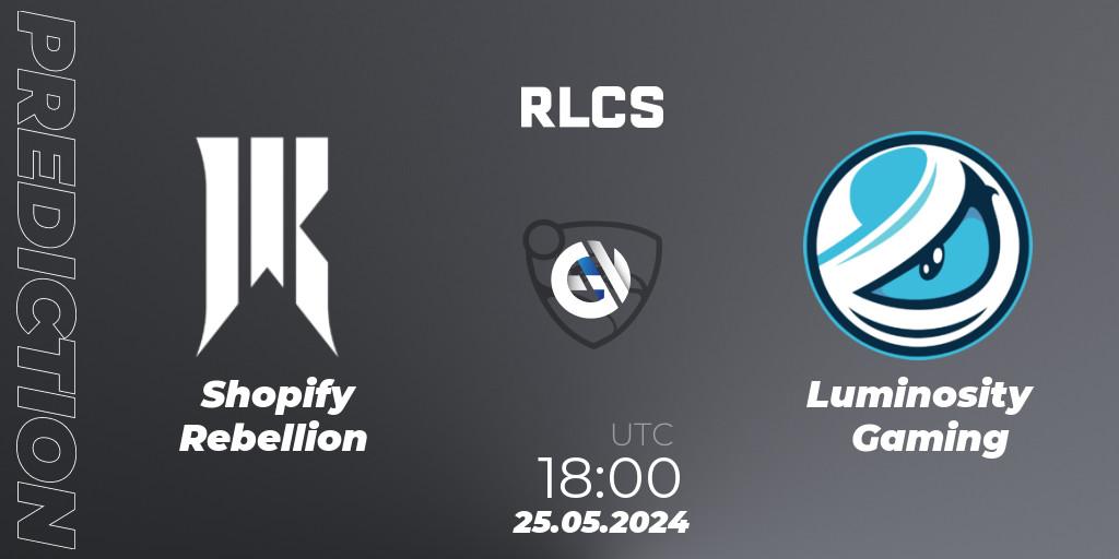 Shopify Rebellion vs Luminosity Gaming: Match Prediction. 25.05.2024 at 18:00, Rocket League, RLCS 2024 - Major 2: NA Open Qualifier 6