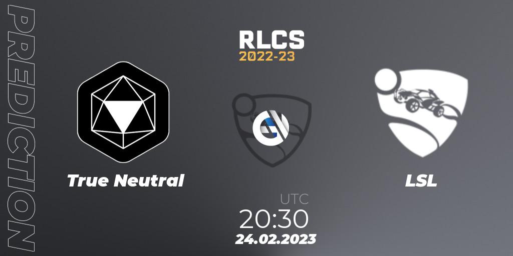True Neutral vs LSL: Match Prediction. 24.02.23, Rocket League, RLCS 2022-23 - Winter: South America Regional 3 - Winter Invitational