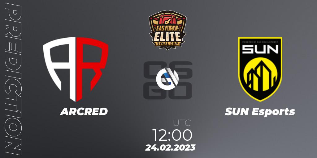 ARCRED vs SUN Esports: Match Prediction. 24.02.2023 at 12:00, Counter-Strike (CS2), FASTCUP Elite Cup #1