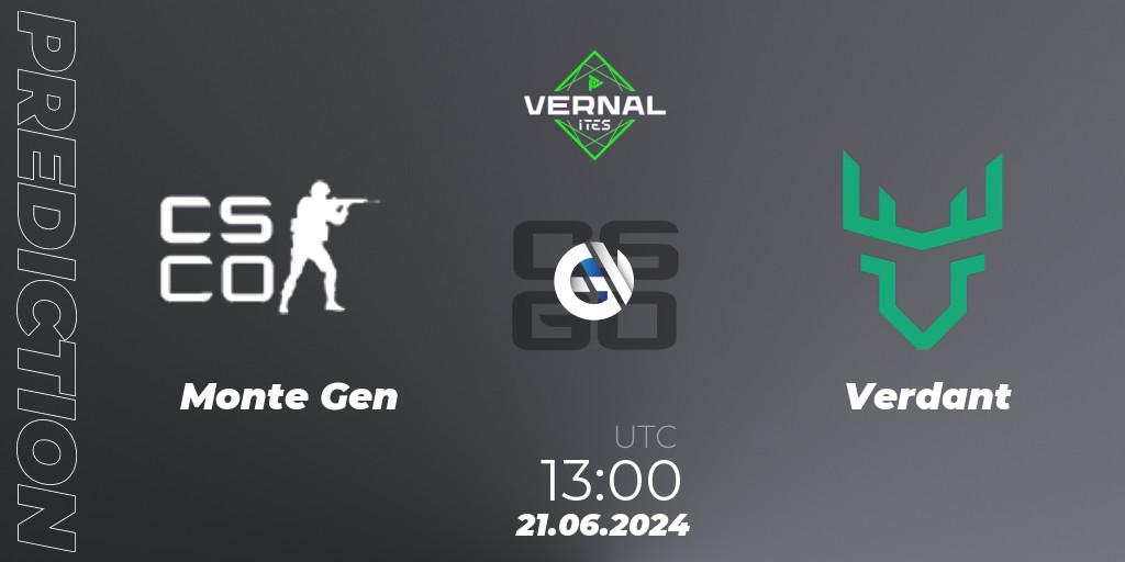 Monte Gen vs Verdant: Match Prediction. 21.06.2024 at 13:00, Counter-Strike (CS2), ITES Vernal