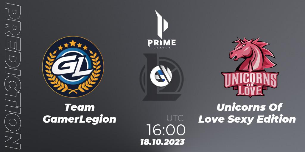 Team GamerLegion vs Unicorns Of Love Sexy Edition: Match Prediction. 18.10.23, LoL, Prime League Pokal 2023
