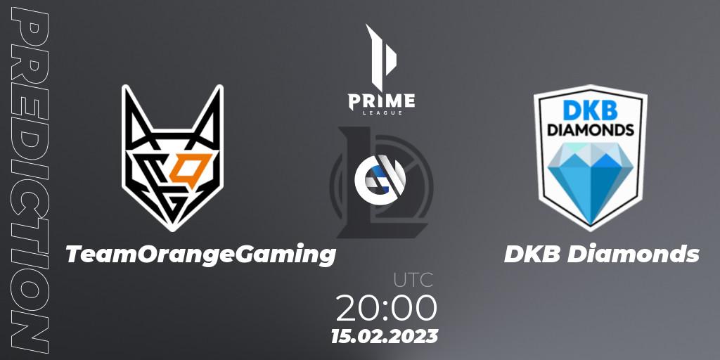 TeamOrangeGaming vs DKB Diamonds: Match Prediction. 15.02.2023 at 20:00, LoL, Prime League 2nd Division Spring 2023 - Group Stage