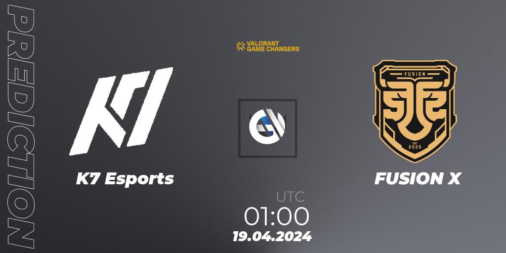 K7 Esports vs FUSION X: Match Prediction. 19.04.2024 at 01:00, VALORANT, VCT 2024: Game Changers LAN - Opening