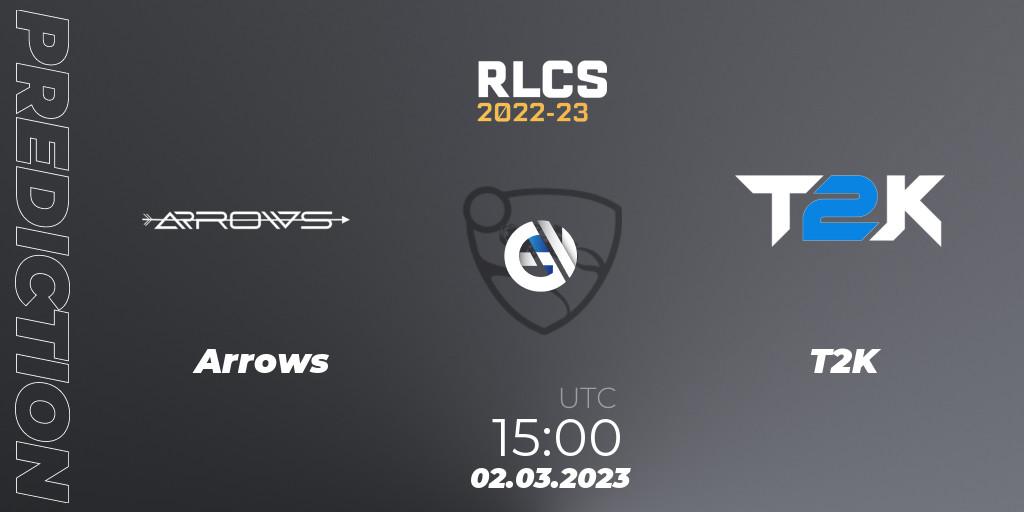 Arrows vs T2K: Match Prediction. 02.03.2023 at 15:00, Rocket League, RLCS 2022-23 - Winter: Middle East and North Africa Regional 3 - Winter Invitational