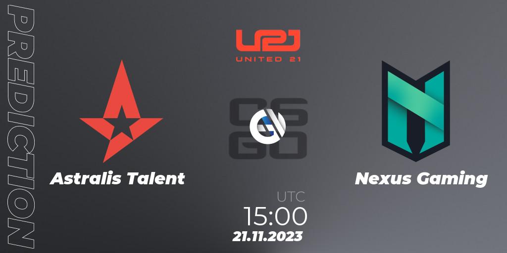 Astralis Talent vs Nexus Gaming: Match Prediction. 21.11.2023 at 16:00, Counter-Strike (CS2), United21 Season 8