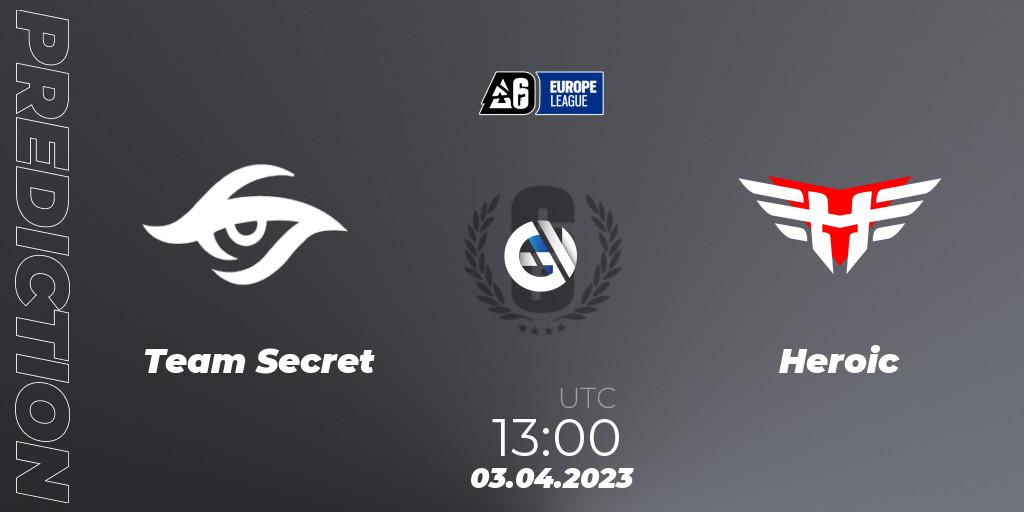 Team Secret vs Heroic: Match Prediction. 03.04.2023 at 13:00, Rainbow Six, Europe League 2023 - Stage 1