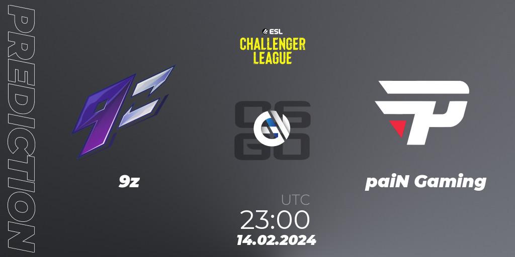 9z vs paiN Gaming: Match Prediction. 14.02.2024 at 23:00, Counter-Strike (CS2), ESL Challenger League Season 47: South America